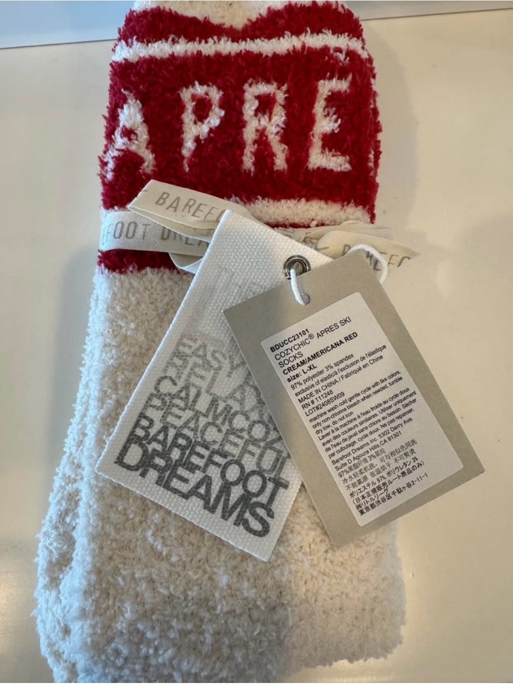 Barefoot Dreams Cream and Red Après-Ski Cozy Socks